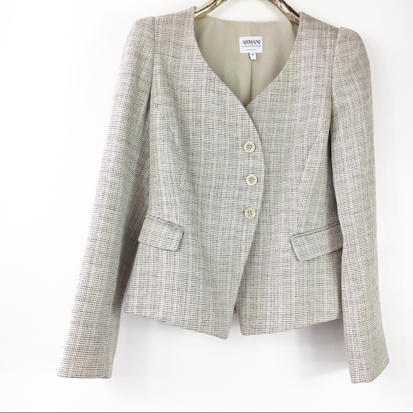 Armani Collezioni Jackets & Blazers - Armani Collezioni Cream Tweed Flax Linen Blazer 8
